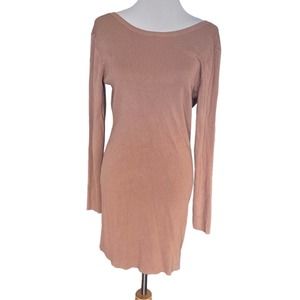 Open Edit New Long Sleeve Knit Beige Open Back Dress Large